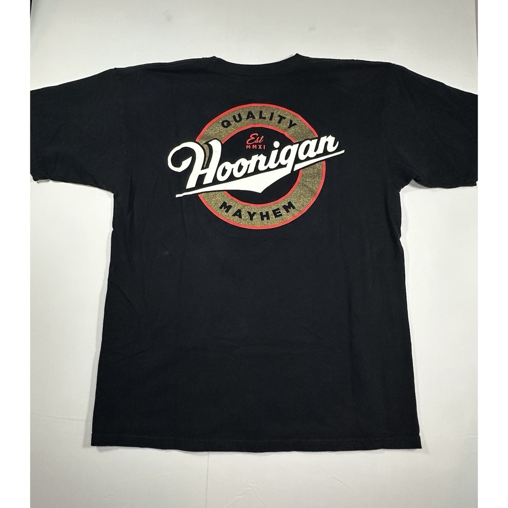 Hoonigan T-Shirt Men's Large Black Red Gold Drift Racing Streetwear 100% Cotton